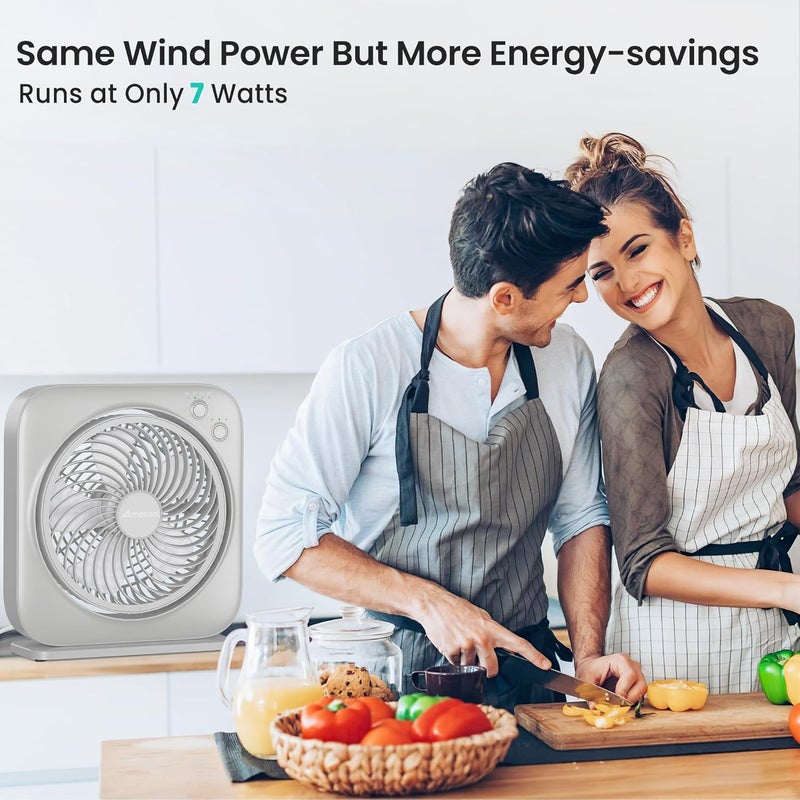 AMACOOL Table Fan, 12 inch Box Fan with 3 Adjustable Speeds & 8HRS Timer, Adjustable Angle Quiet Air Circulator, Desktop Fan for Bedroom Bathroom Kitchen Office, AC Adapter Included-Grey - Image 3